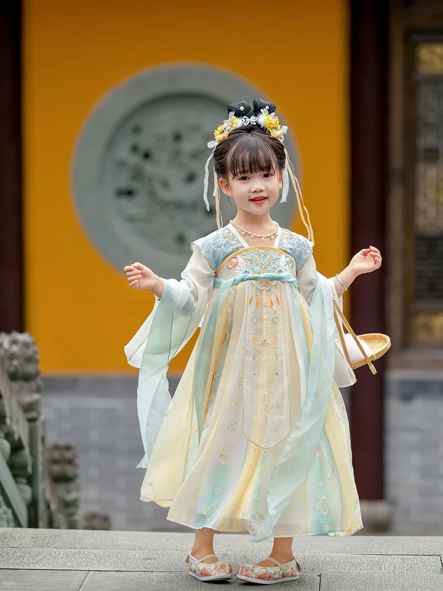 Осенняя одежда для девочек Hanfu новинка 2024 костюм девочки в старинном стиле Тан