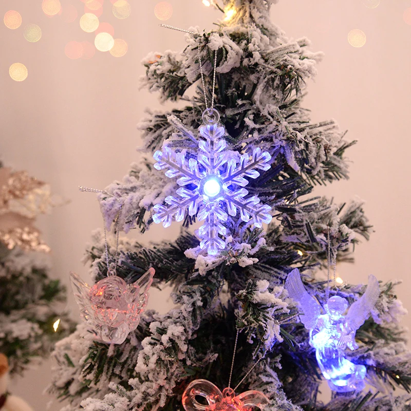 

Christmas LED Light Transparent Snowflake Angel Hanging Ornaments For Xmas Tree Pendants Decor New Year Gifts Navidad Noel 2024