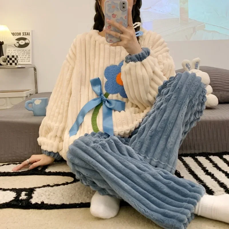 Женские Фланелевые пижамы размера плюс утолщенные из кораллового бархата