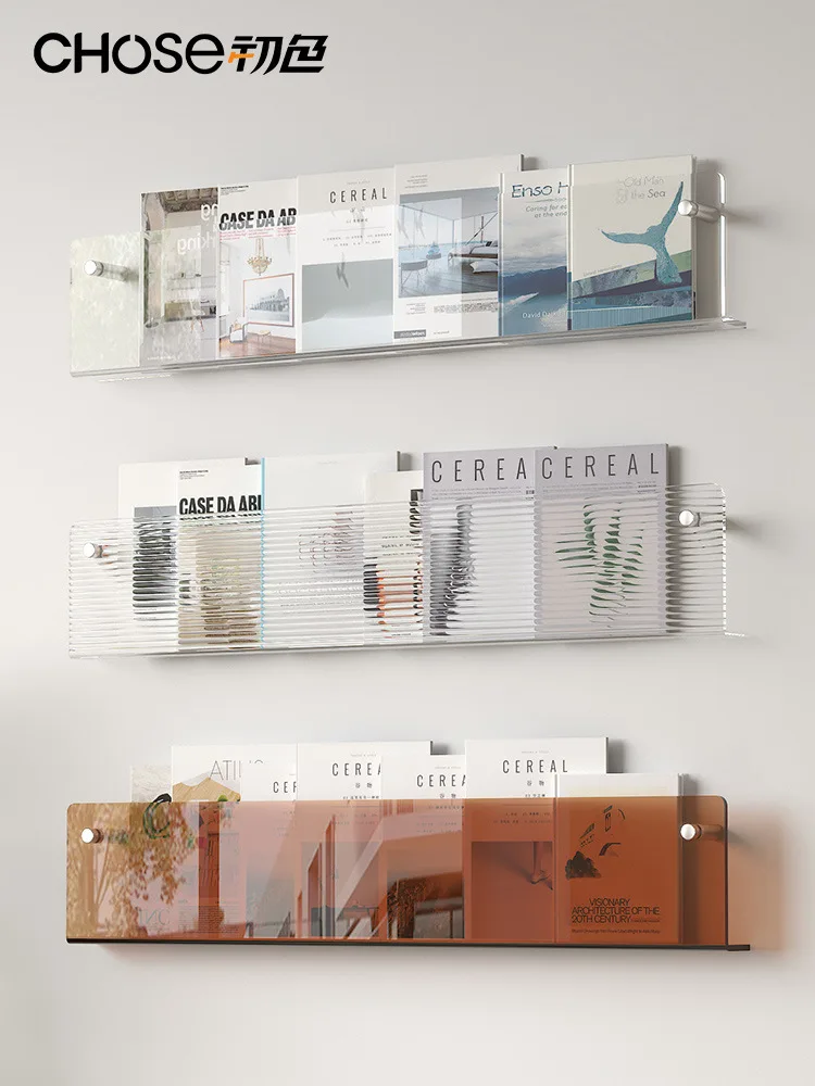 

Акриловая книжная полка, без отверстий, стеллаж для хранения картинных книг и журналов, простая и прозрачная настенная подвесная витрина, креативная I