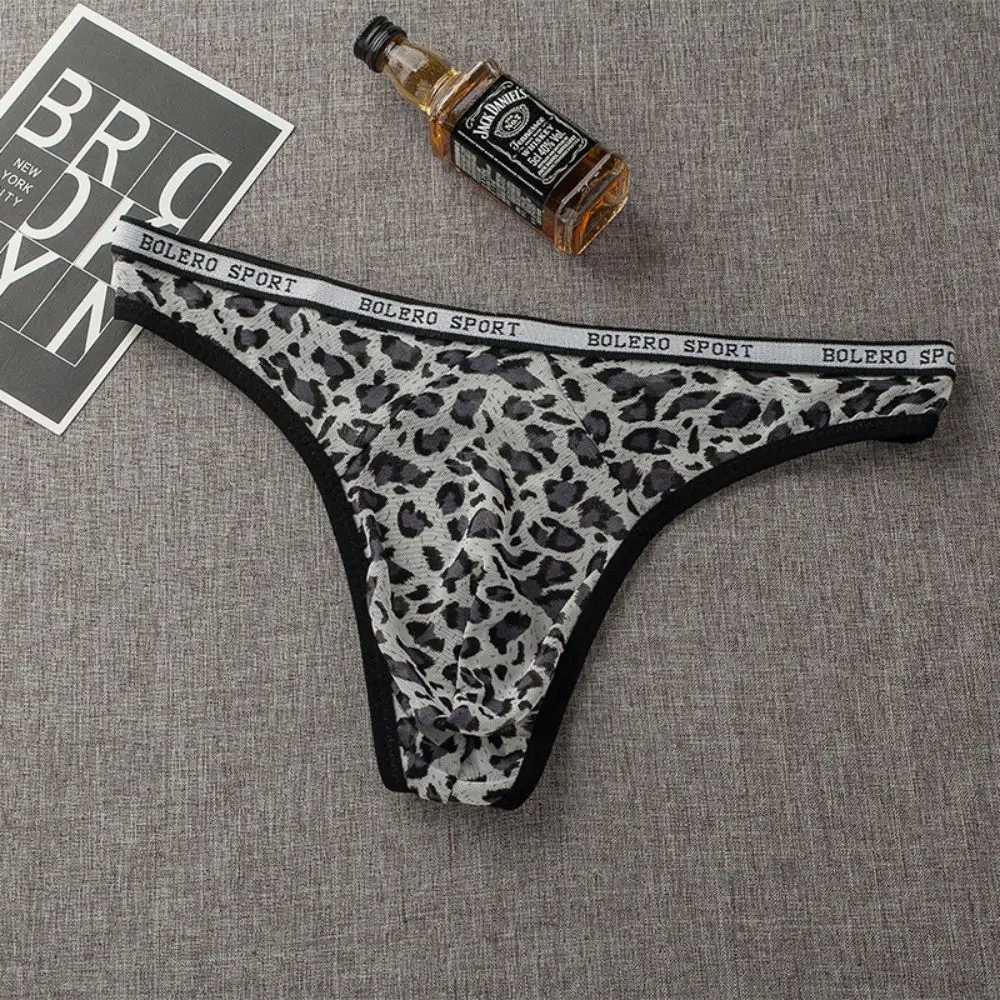

Mens Sexy Underwear T Back Thongs Leopard Print G-String Briefs Mesh Breathable Panties Low Waist U Convex Pouch Knickers