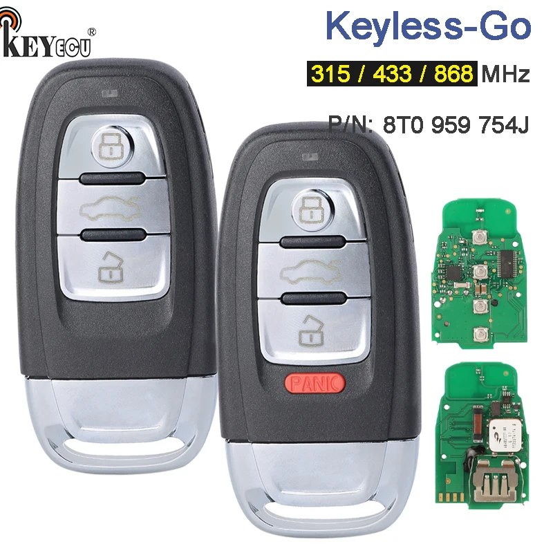 KEYECU 315 / 433 868MHz P/N: 754J 8K0959754B без ключа-Go дистанционный смарт ключ-брелок для Audi A6L A4 A5
