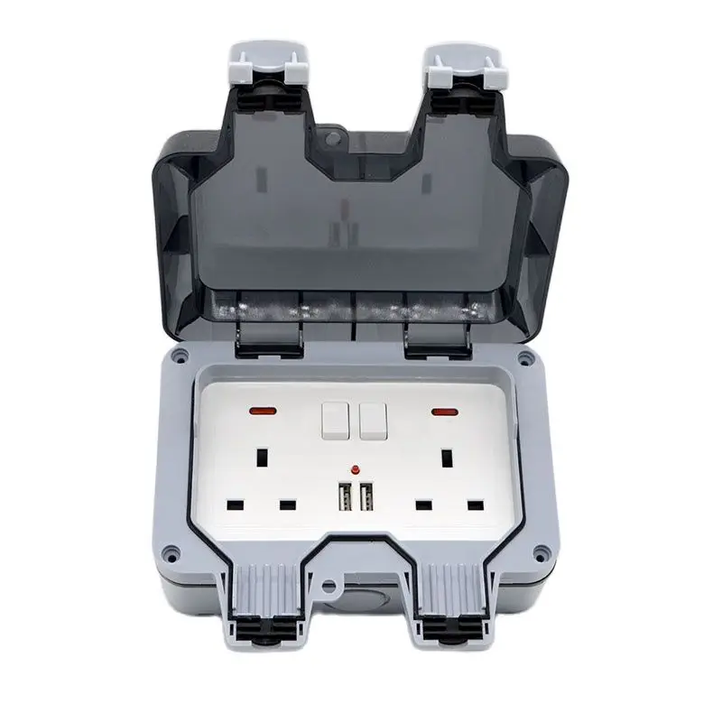 Наружная водонепроницаемая настенная розетка EU/FR/UK 250 В 13 А с USB-разъемом для