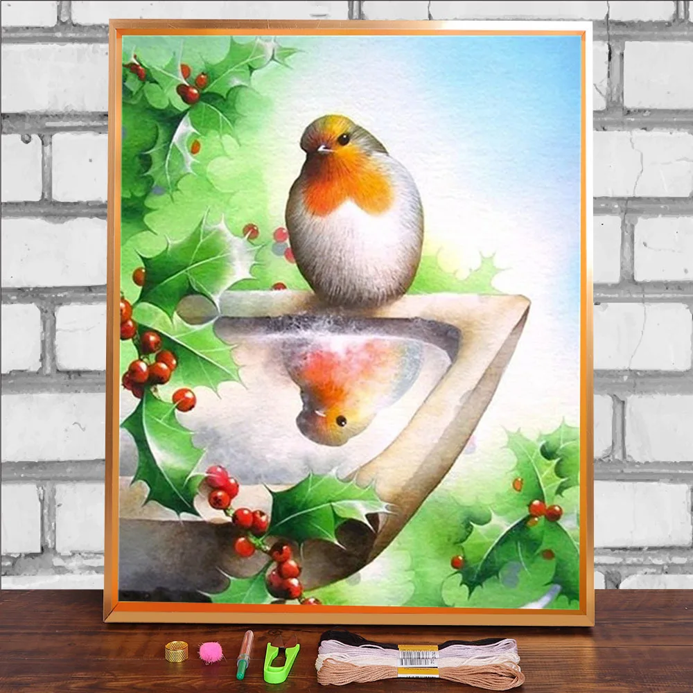 Birds Winter Animal Pre-Printed 11CT Cross Stitch Kit Embroidery DMC Threads Handicraft Craft Knitting Sewing Jewelry   Stamped
