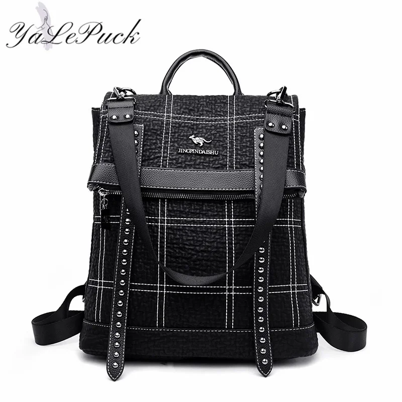 

Новый рюкзак с ремнем с заклепками, женский рюкзак из овечьей кожи, школьные сумки для девочек-подростков, водонепроницаемые вместительные дорожные рюкзаки