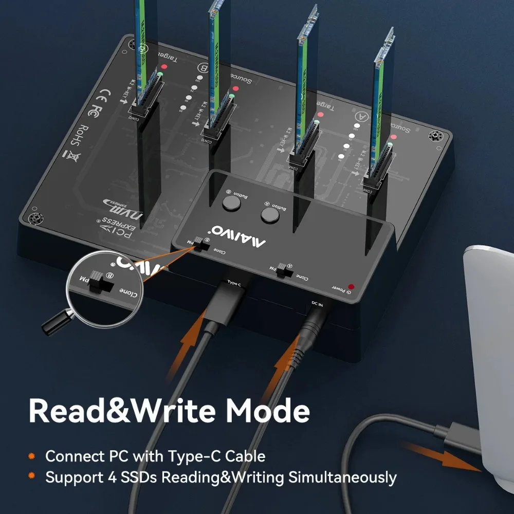Maiwo Hdd И Ssd Enclosure Device Usb Type-c Внешний Считыватель Жестких Дисков Writer Clone Tool Для M.2 Nvme 8tb
