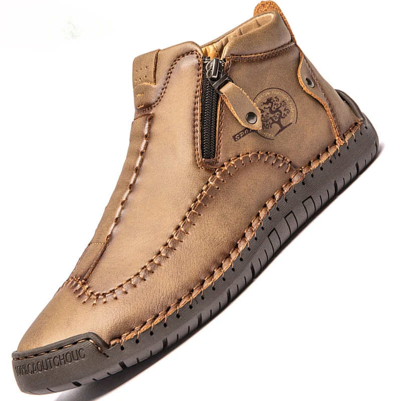 

Men's Boots Leather Men's Ankle Boots Work Boots Handmade Metal Zipper Outdoor Men's Luxury Boots Leather Designer Boots