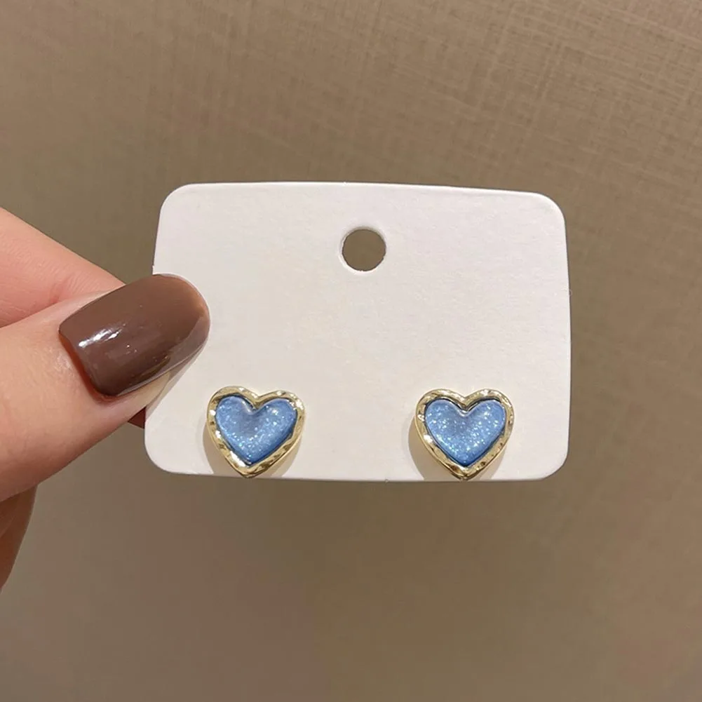 

French Sweet Romantic Blue Heart-shaped Small Stud Earrings For Woman In 2022 Korean Fashion Jewelry Girls Elegant Accessories
