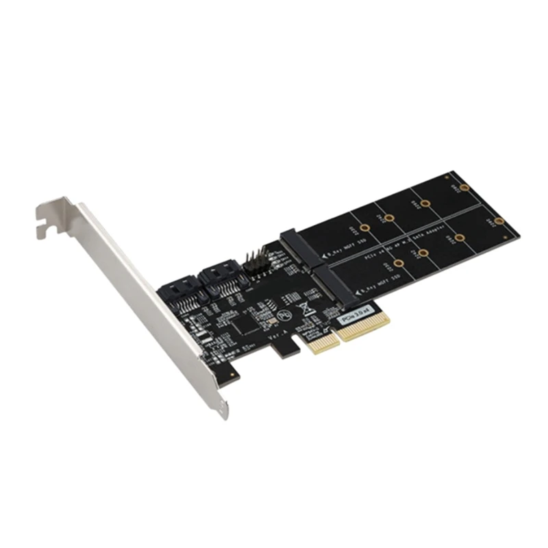 

4In1 Dual M.2 NGFF ASM1812 SSD+ Dual SATAIII 6G SSD/HDD To PCI Express 4X Converter Adapter With Low Profile Bracket