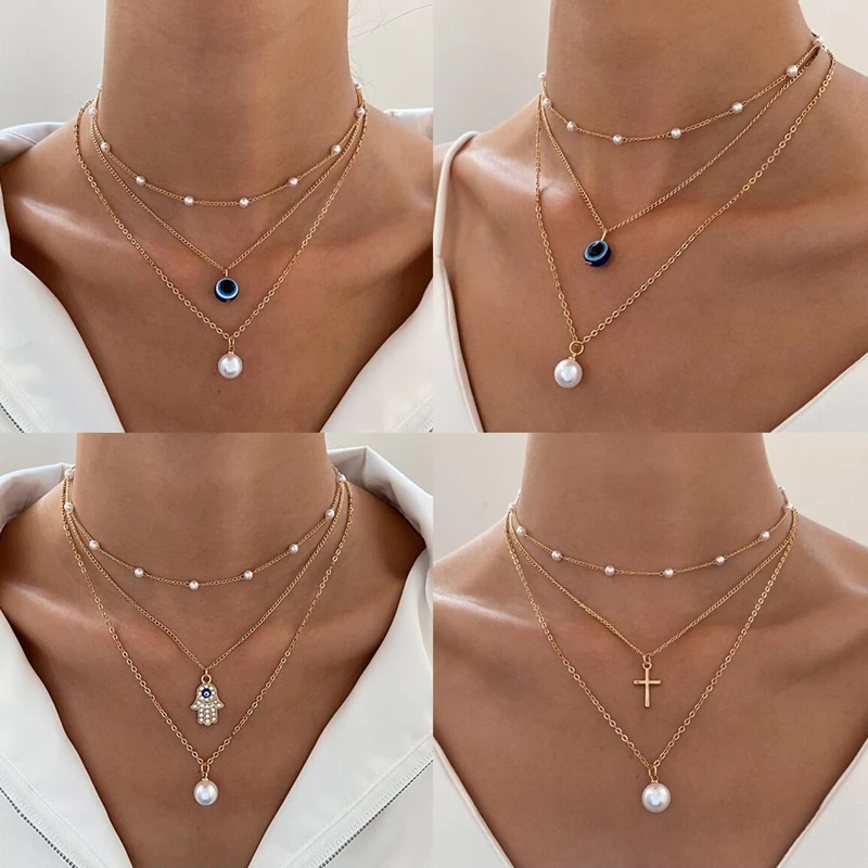 Модное трехслойное ожерелье с изображением сглаза означает счастливую леди Y2K