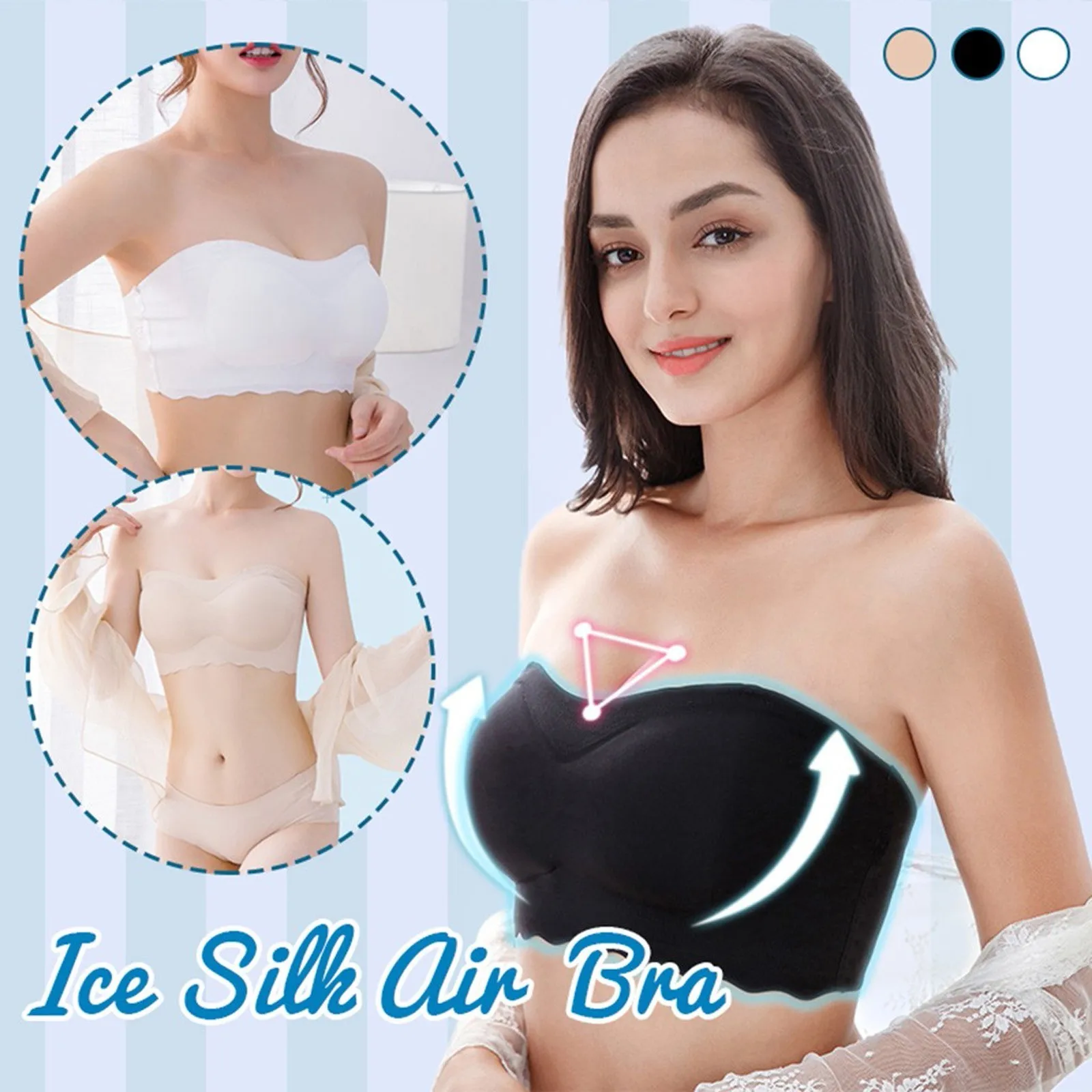Women's Non-slip Tube Top Underwear Solid Color Stretch Bra Strapless Breathable Non-slip Tube Top Bra Evening Dress Top
