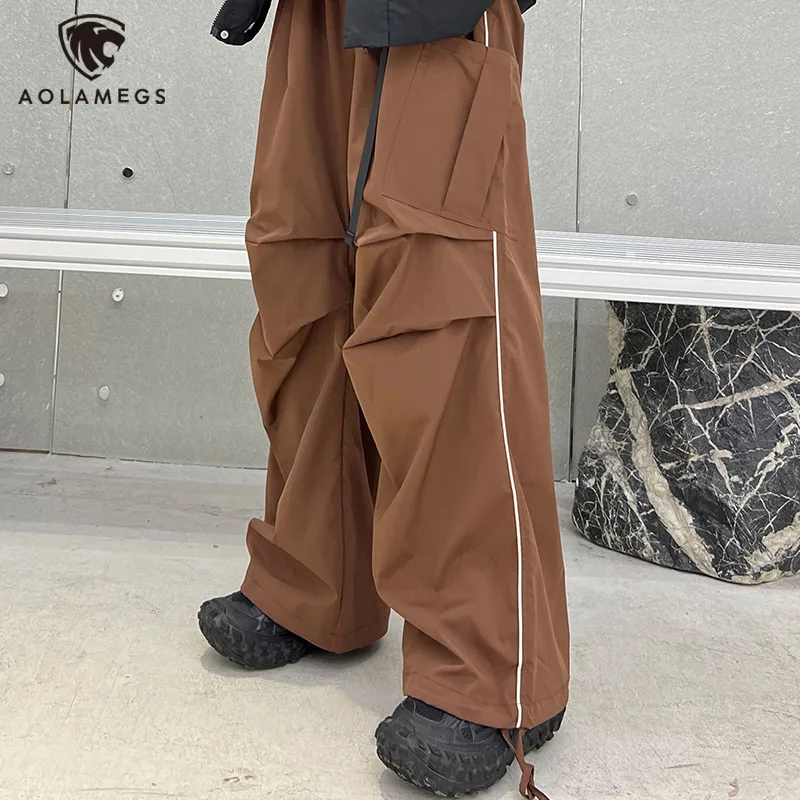 

Высокие уличные плиссированные накладные карманы, прямые брюки для мужчин, эластичная резинка на талии, цветной пояс, большие спортивные брюки, осенние брюки для пары