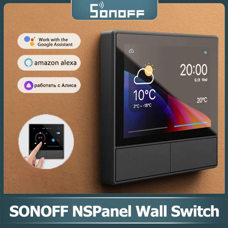 

Настенный выключатель SONOFF NSPanel, умная сцена, Wi-Fi, сенсорный выключатель, Домашняя автоматизация, термостат через Alexa Google Home Яндекс Алиса EWeLink