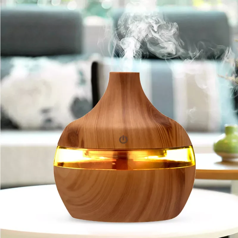 

300ml USB Electric Humidificador Wood Grain 7 Color LED Lights Mini Air Humidifier Essential Oil Diffuser Mist Make For Home Car