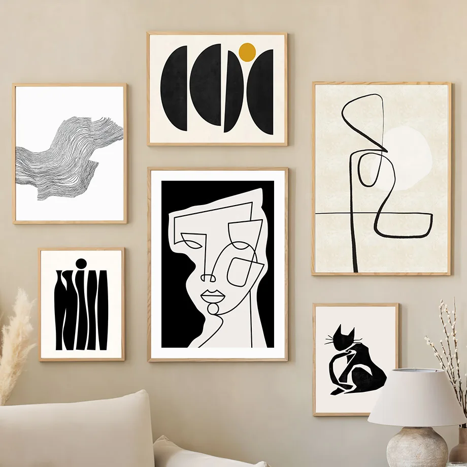 Настенная Картина на холсте Бохо линия тело лицо желтые листья Современный