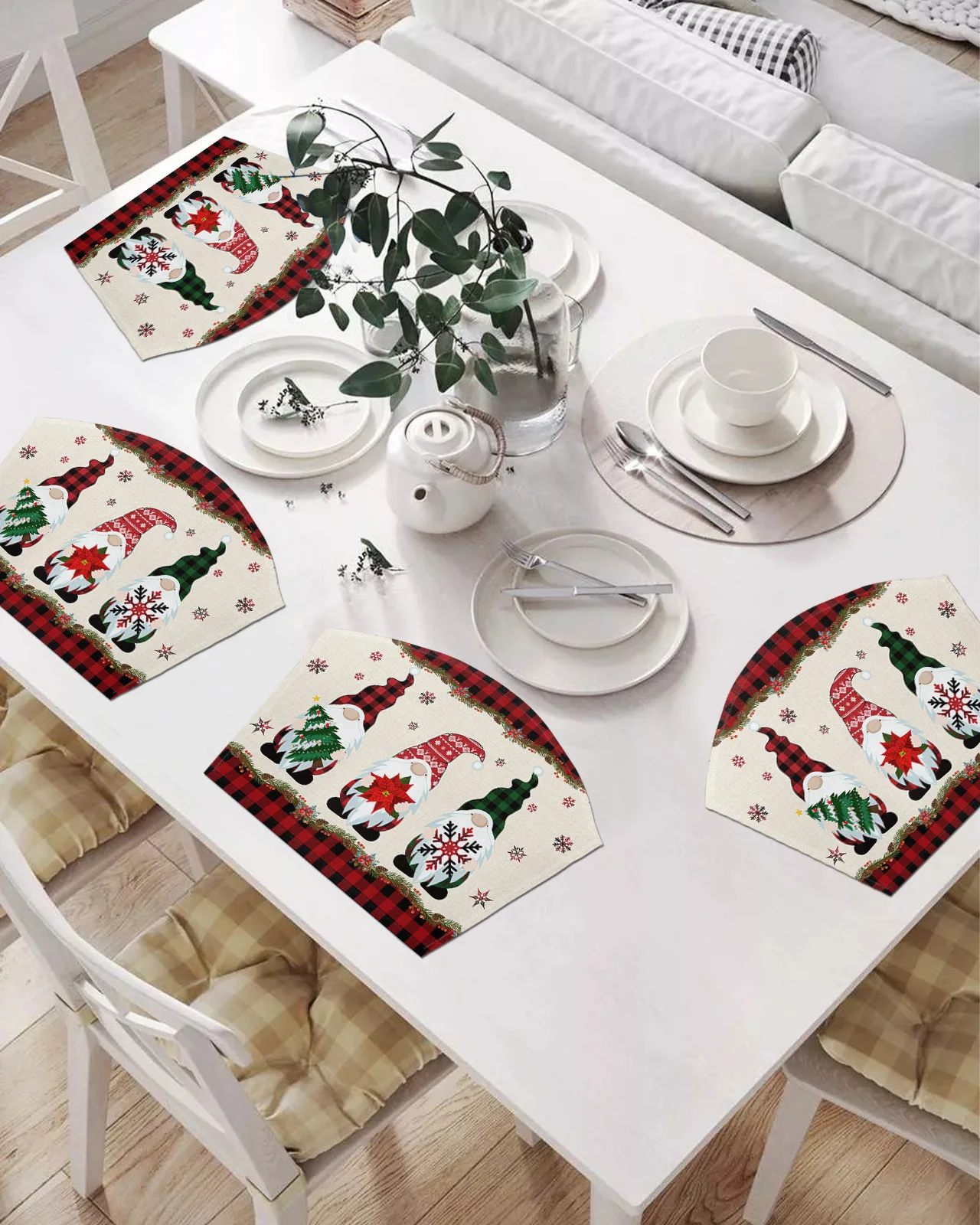 

2/4/6 шт. набор подставок в форме веера, снежинка, Рождество, гном, Красный Клетчатый коврик для стола, подставка, Рождество, домашний декор, кух...