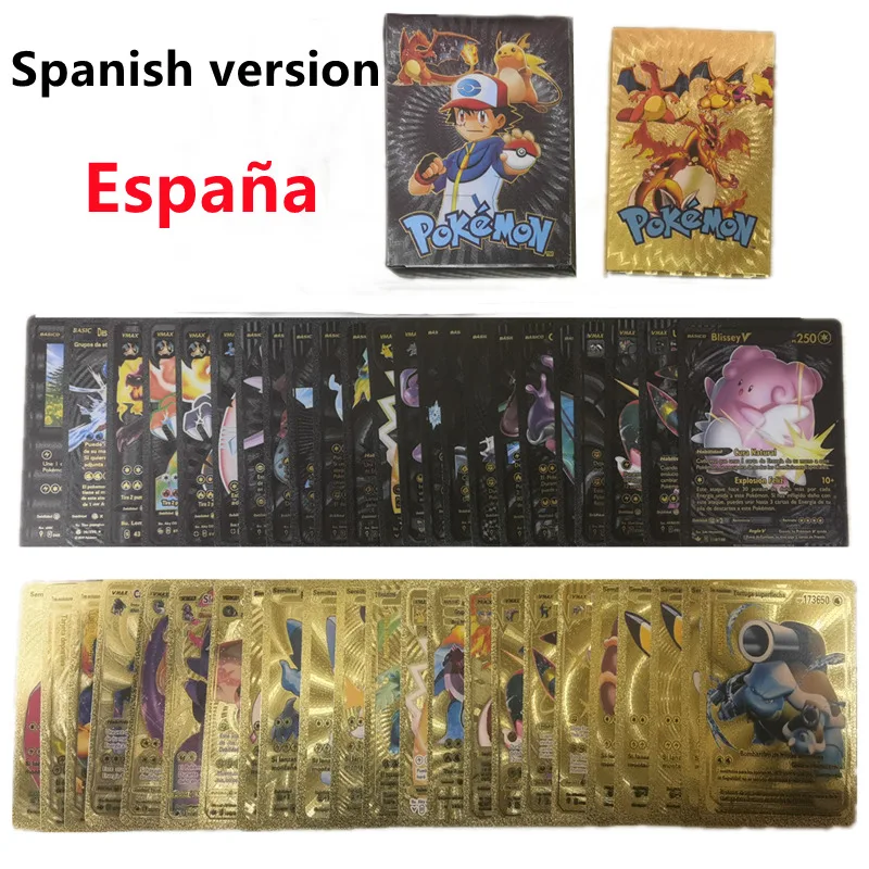 

54Pcs 27Pcs Spanish Pokemon Cards Metal Black Gold Charizard Pikachu Game Card Battle Collection Toys For Kids Children Gift
