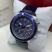 seiko prospex sky chronograph blue dial stainless steel leather strap pilot men watch luxury fashion watch rel%c3%b3gio masculino