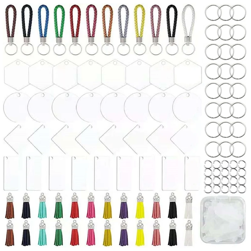 

Acrylic Keychain Blanks 144Pcs Clear Keychains Including 4 Shapes 32pcs Acrylic Blanks 32pcs for KEY Rings 24pcs for KEY