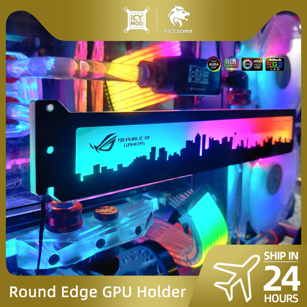 Graphics Card Holder GPU Bracket A-RGB Acrylic Sides Lightin