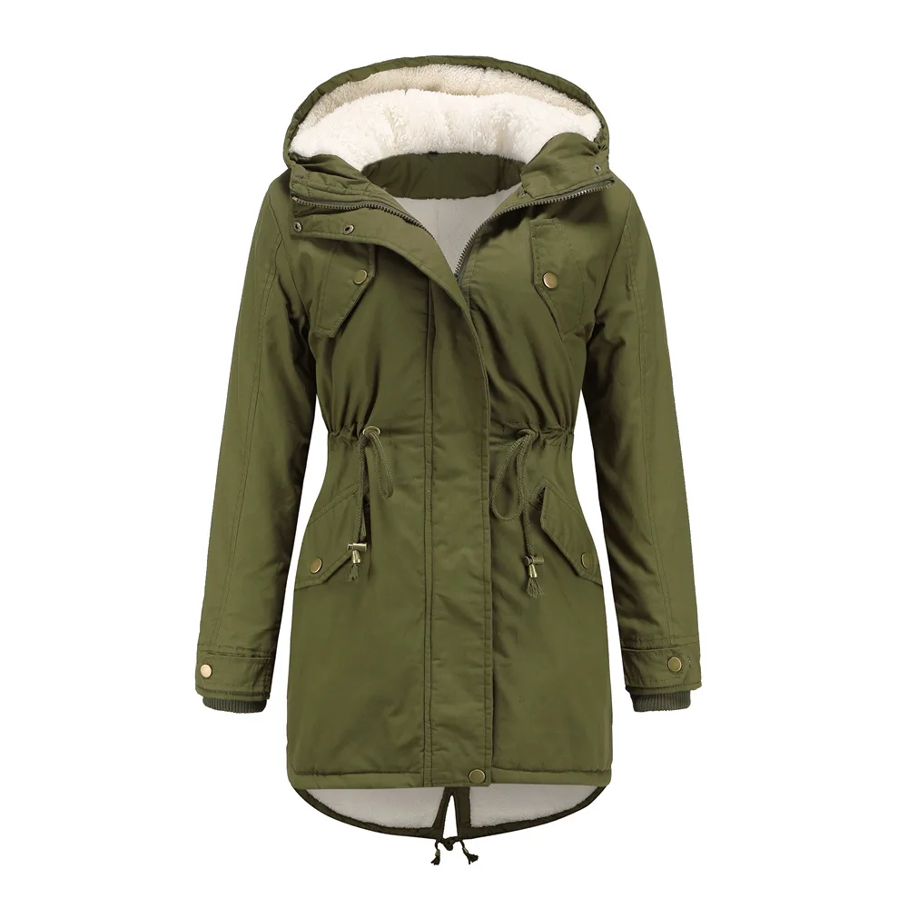 Ladies Autumn and Winter Women's Plush Fleece Warm Coat Plush Cotton Thick Coat Solid Color Hooded Commuter Basic Coat Fashion