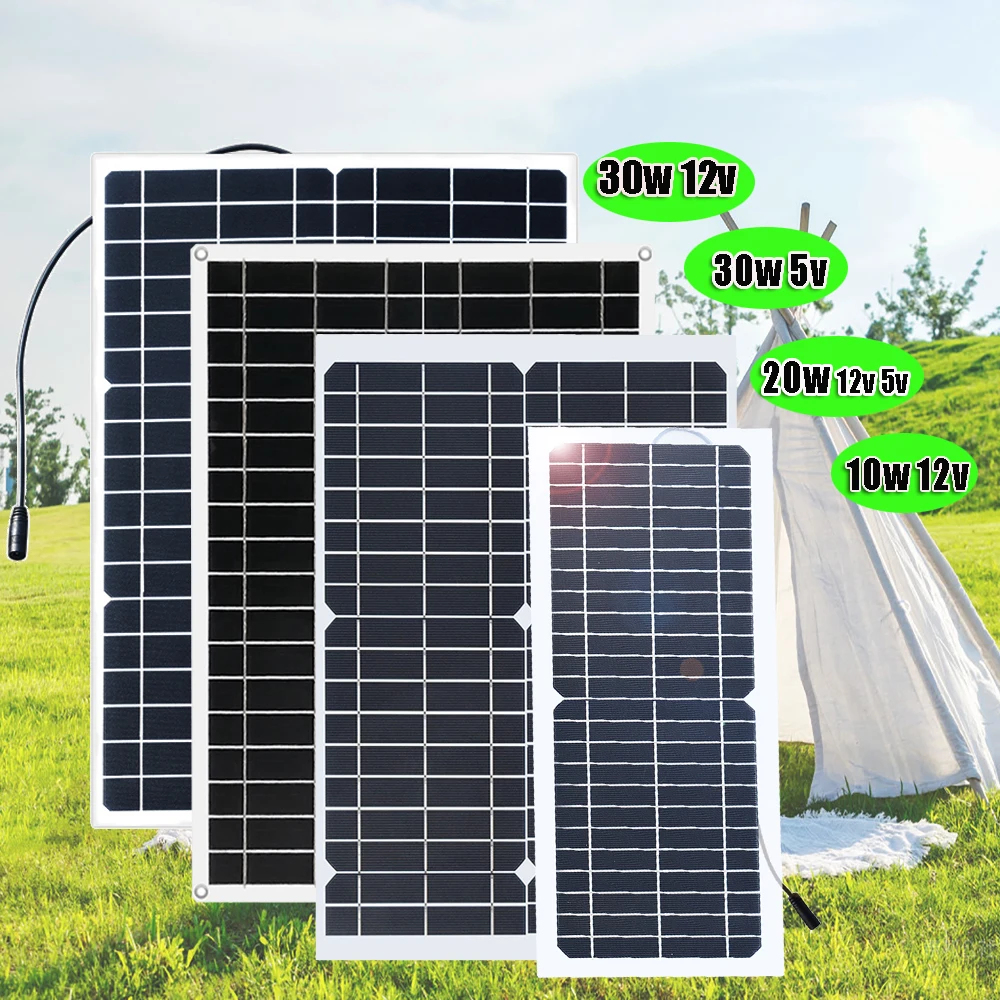 

portable solar panel flexible 12v battery charger 5v usb mobile phone power bank car boat camping travel outdoor waterproof