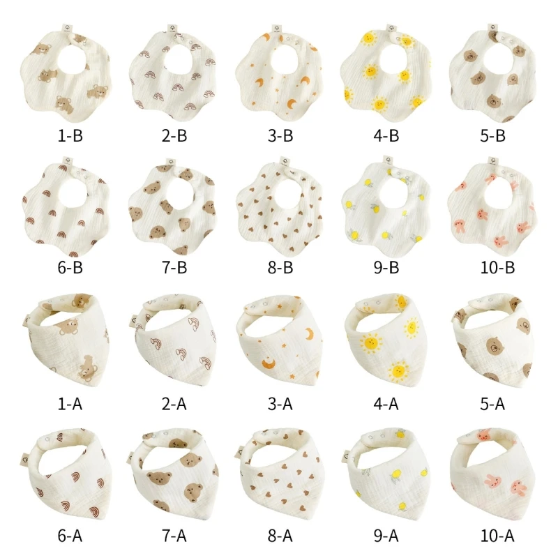 

Baby Bibs for Teething Breathable Drooling Bib Cotton Burp Cloths Flower/Triangle-Shape Bib 360°Snap Bib Feeding Towel