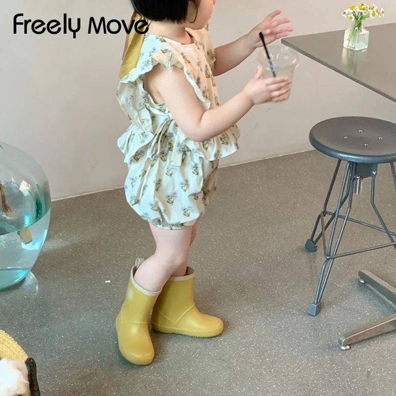 Freely Move Cute Girls Clothes Sets Floral 2Pcs Kids Ruffle Sleeveless Tank Top +Short Outfits for Girl Clothing Adorable Summer