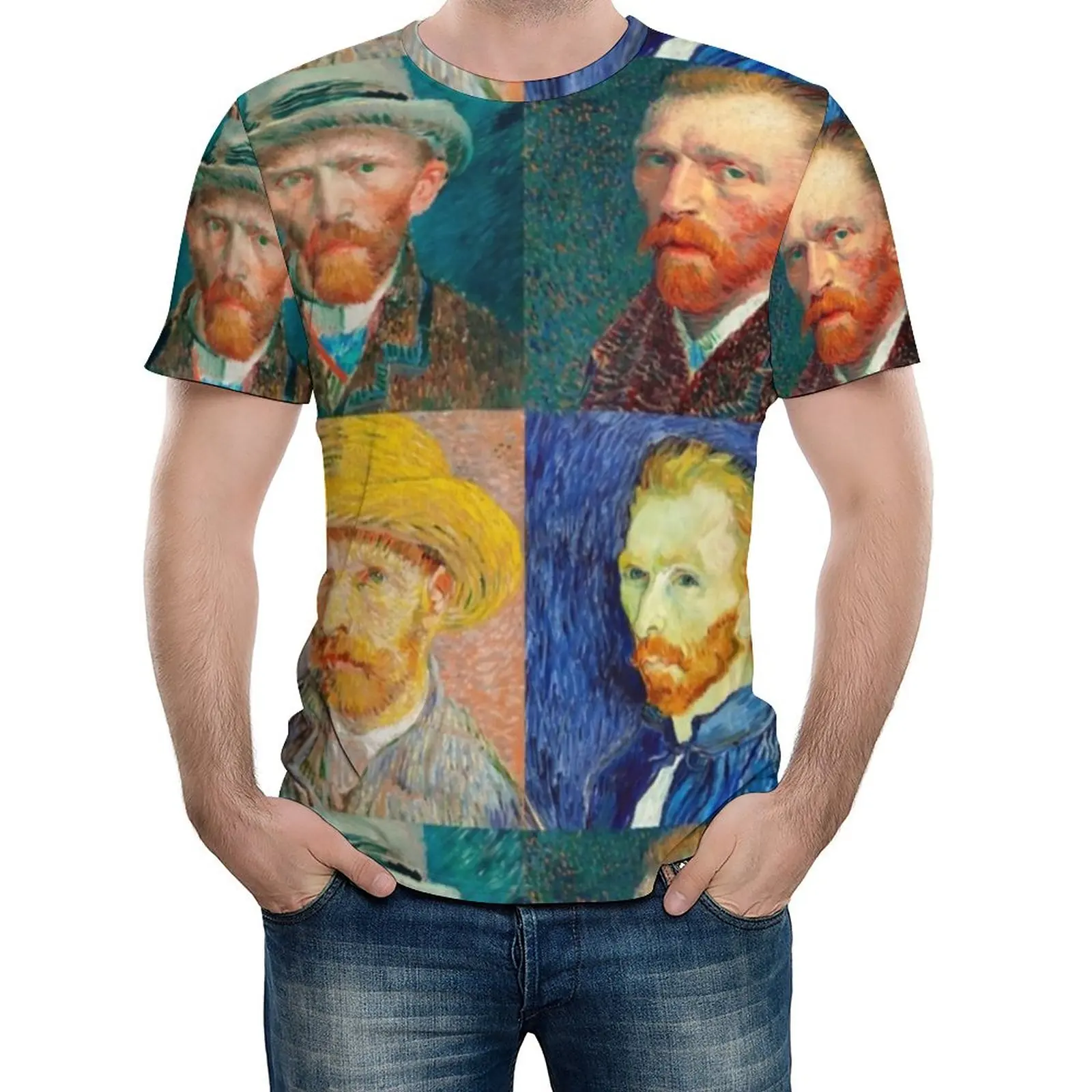 

Van Gogh T-Shirt Self-Portrait Collage Men Fashion T-Shirts Graphic Tee Shirt Short Sleeves Funny Big Size Tops Birthday Present
