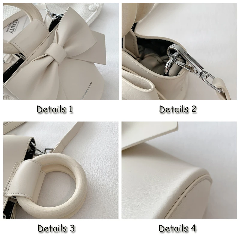 Women's Bag 2022 Trend New Solid Wood Ring Solid Color PU Portable Bucket Bag Fashion Bow One Shoulder Messenger Bag