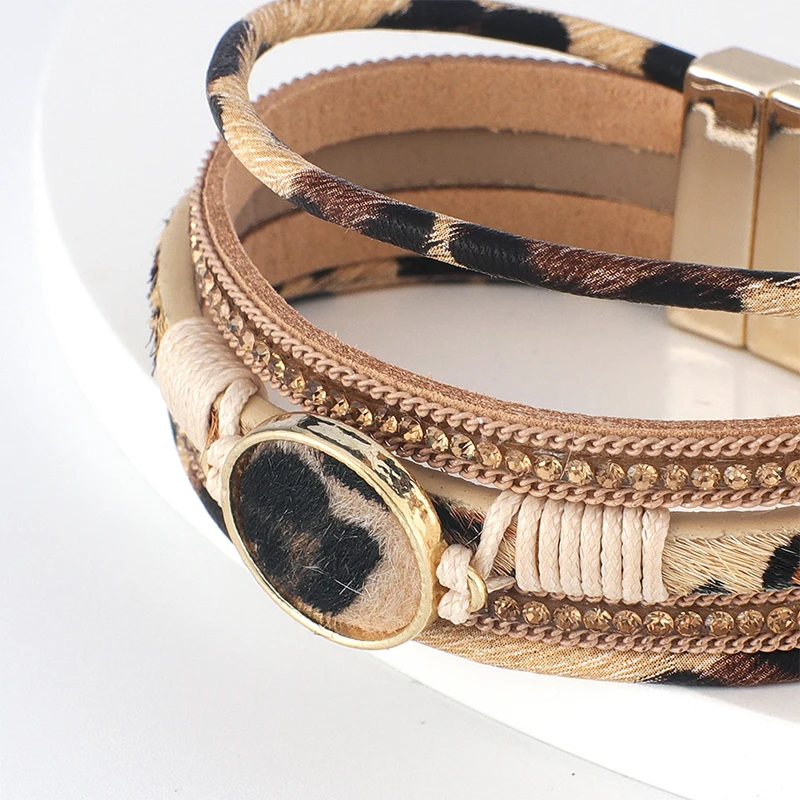 Новый плюшевый браслет с бриллиантами креативный Леопардовый принт магнитная