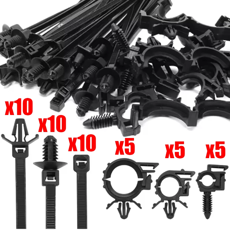 

45 шт., нажимная стяжка для кабеля с автомобильными зажимами для прокладки проводов, универсальные автомобильные зажимы для кабеля, самоблокирующийся органайзер для крепления кабелей