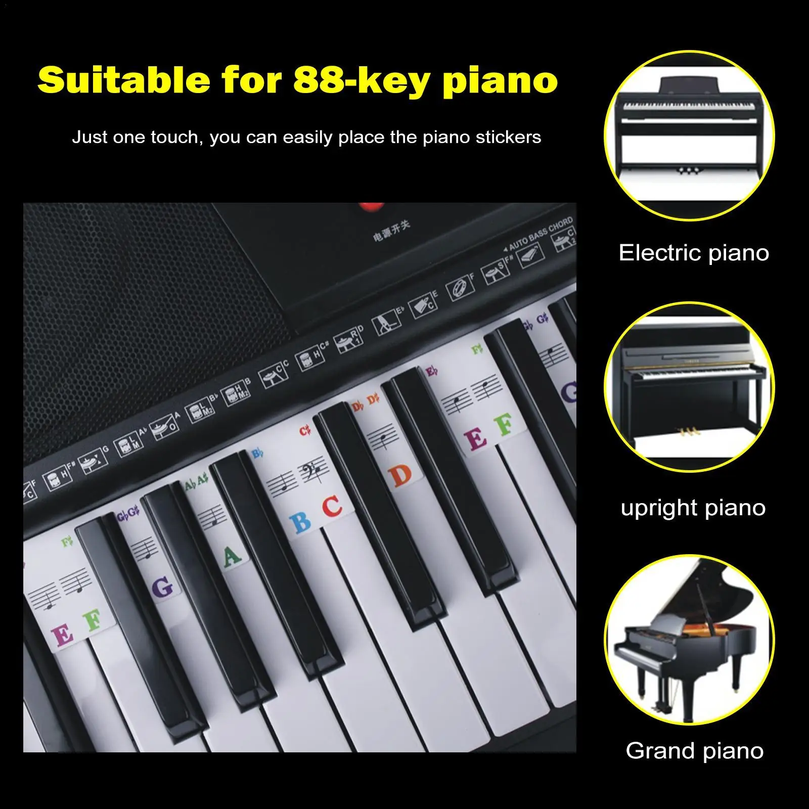 

Piano Key Stickers For Beginners Kids 61/88 Full-Size Keys Piano Keyboard Rake Notes Marker Overlay With Case Piano Accessories