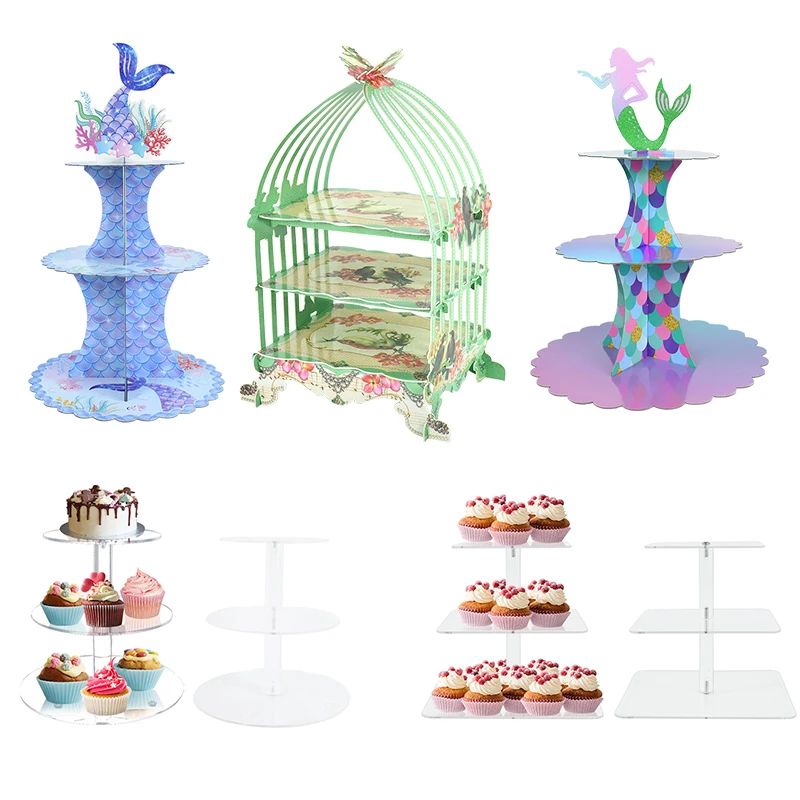 

3-Layer Cupcake Cake Paper Tower Tier Acrylic Display Dessert Holder Birthday Party Wedding Cake Decoration Stand Cake Tool