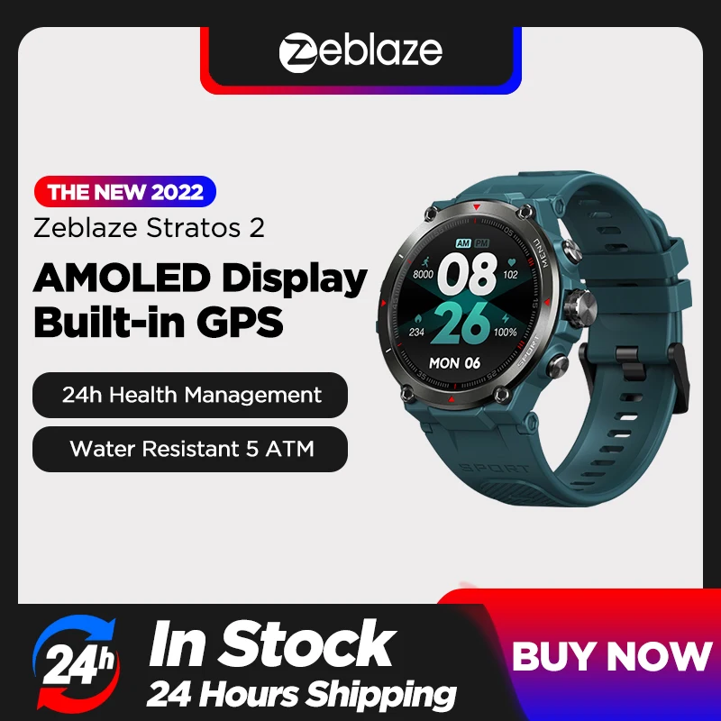 

Смарт-часы Zeblaze Stratos 2, GPS, AMOLED дисплей, 24 часа мониторинг здоровья, водостойкие, 5 АТМ, с длительным сроком службы батареи, Смарт-часы 2022