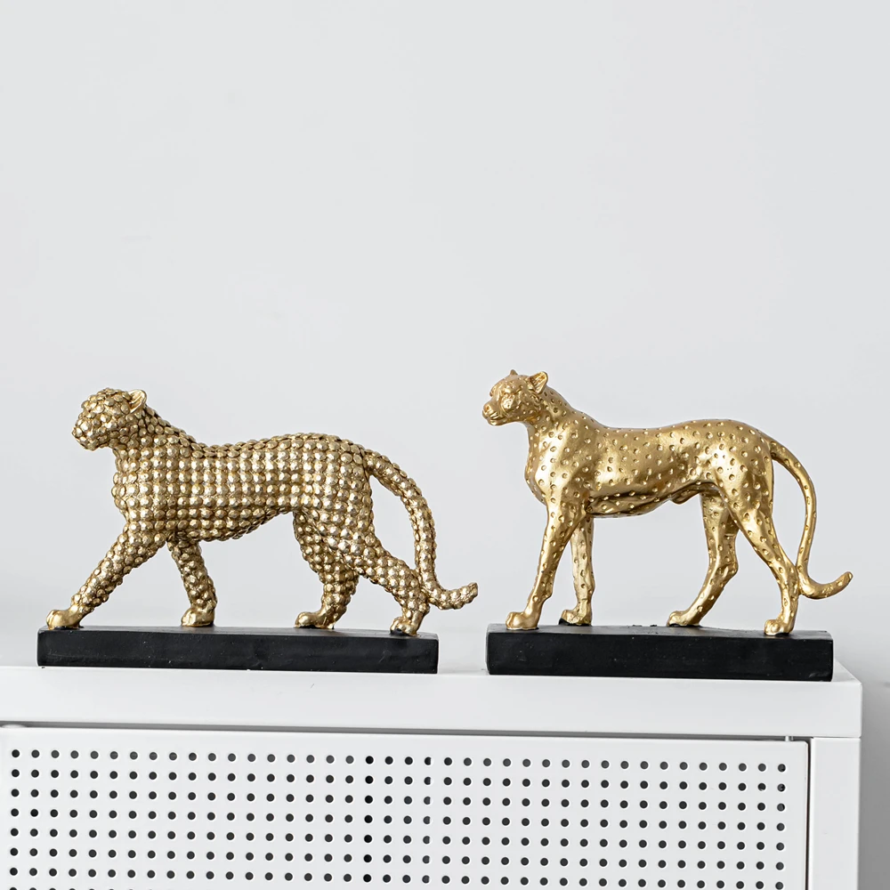 

Golden Leopard Statue Resin Cheetah Animal Figurines Ornaments Sculpture for Home Living Room Desk Decoration Christmas Gifts