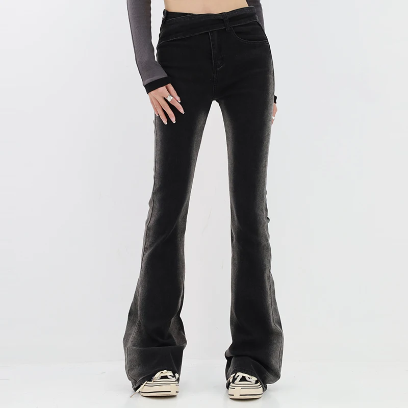 

Black Skinny Flare Jean for Women's Vintage 90s Streetwear Straight Denim Trousers Casual Babes Y2k Style Femme High Waist Pants