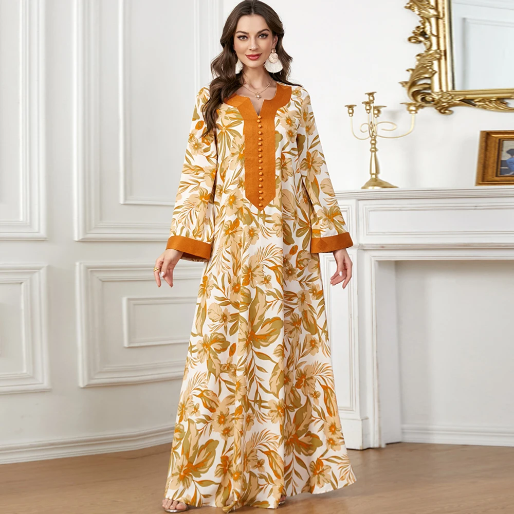 Мусульманское летнее платье Uni женское шикарное контрастной расцветки с лентой