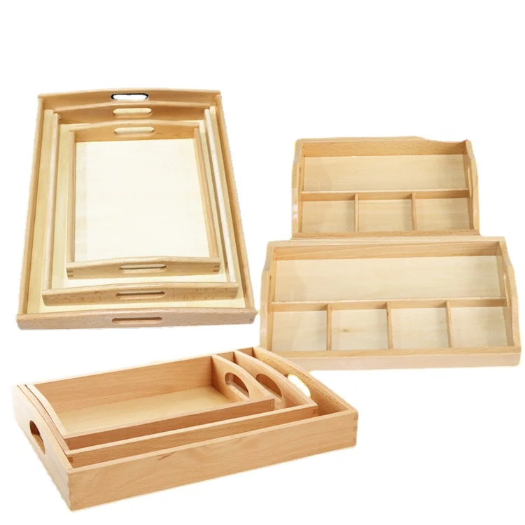 

Montessori Teaching Aids Daily Life Early Kids Toys Educational Wooden Handle Beech Tray Baby Math