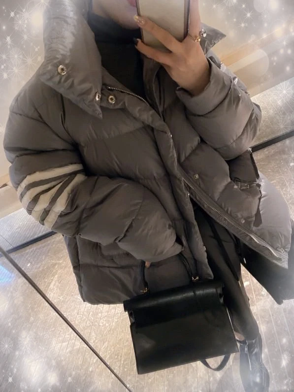 TB Short White Duck Bright Velvet Down Jacket Female Korean Casual Stand-collar Jacket Bread Suit