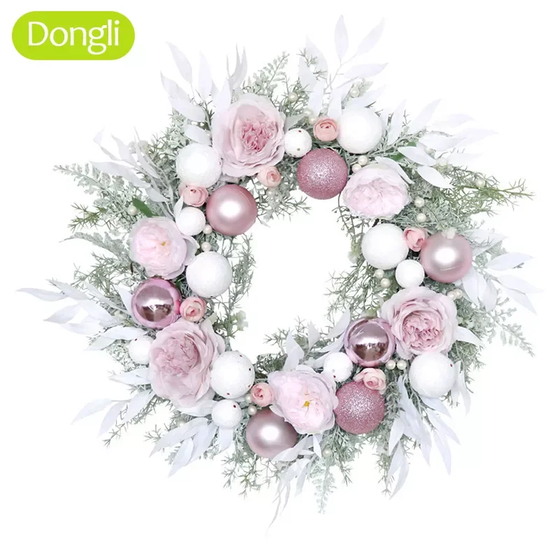 

21.65in pink peony christmas ball wreath wedding home holiday door decoration hotel shop window holiday hanging Decor garland