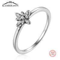 kameraon retro shining authentic 925 sterling silver flower clear cz finger rings for women wedding engagement jewelry gifts