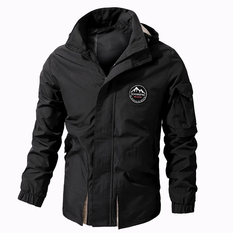 

Spring Autumn Military Jacket Men Outdoor Casual Hooded Collar Windproof Sports Mens Jacket Solid Color Coat Large Size M-8XL