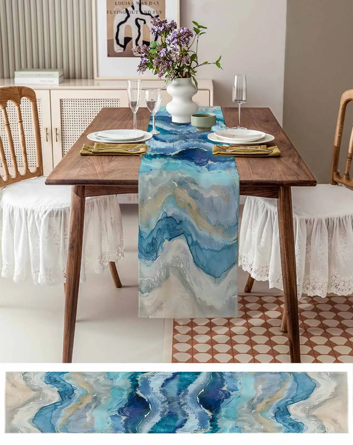 Морская волна пляж градиентная абстрактная синяя настольная дорожка украшение