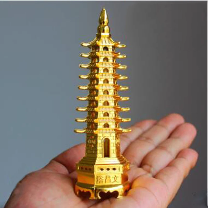 

Feng Shui Zinc Alloy 3D Model China Wenchang Pagoda Tower Crafts Statue Souvenir Home Metal Handicraft Decoration