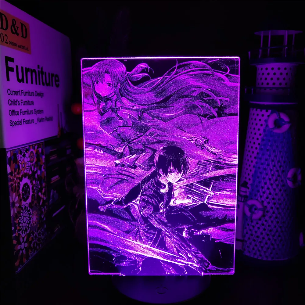 Sword Art Online 3D Night Lights LED Kirigaya Kazuto Yuuki Asuna Anime Manga Lampara Table Desk RGB Visual Lighting Xmas Gift - купить по