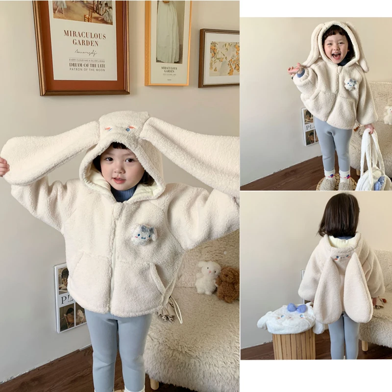 

Girl Sanrios Anime Kawaii Cinnamoroll Sweet Cartoon Winter Dress Lamb Hair Plush Thickened Cartoon Baby Coat Christmas Gift