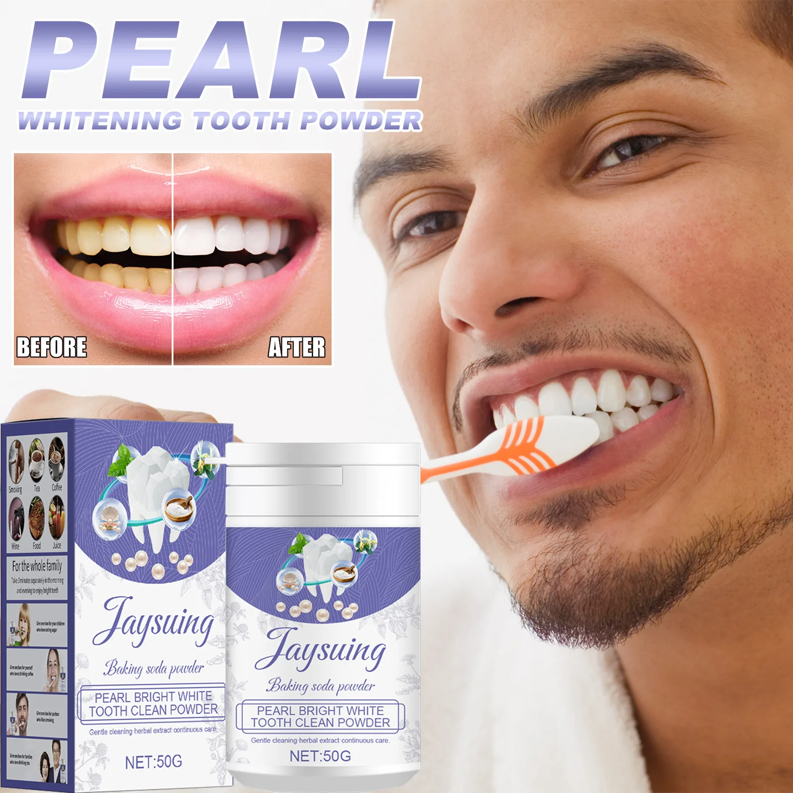 50G Professional Dental Whitening Teeth Powder Quickly Tartar Removal Effective Tooth Cleaning Whitener Toothpaste Health Care
