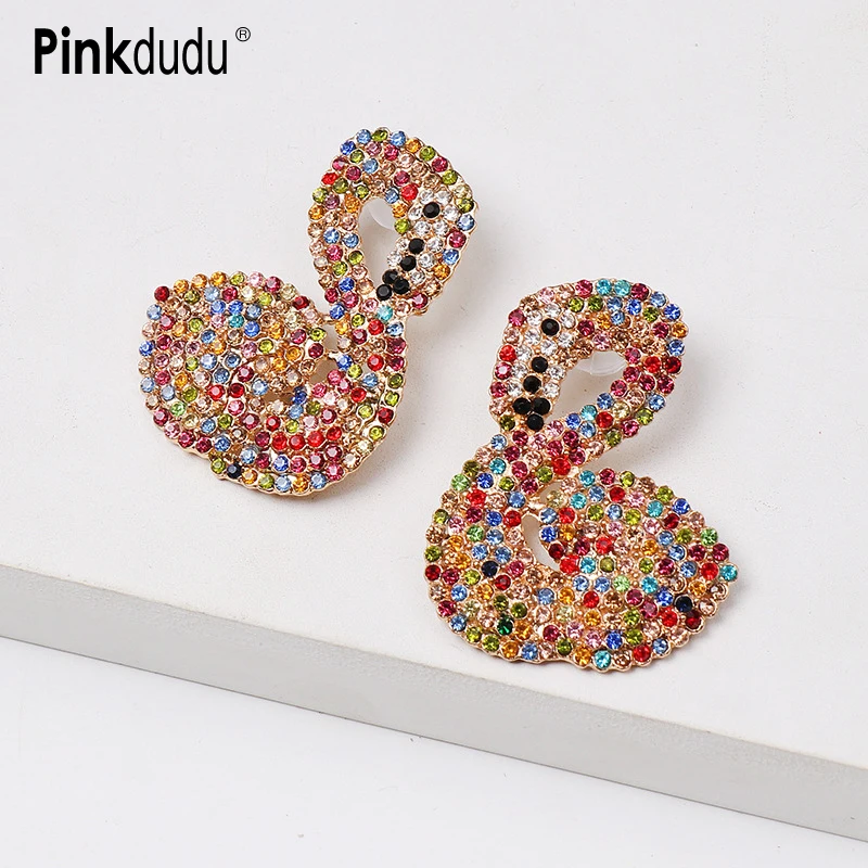 

Pinkdudu Fashion Love Swan Stud Earrings Charm Rhinestones Creative Big Mouth Parrot Alloy Drop Earring for Women Jewelry PD1014