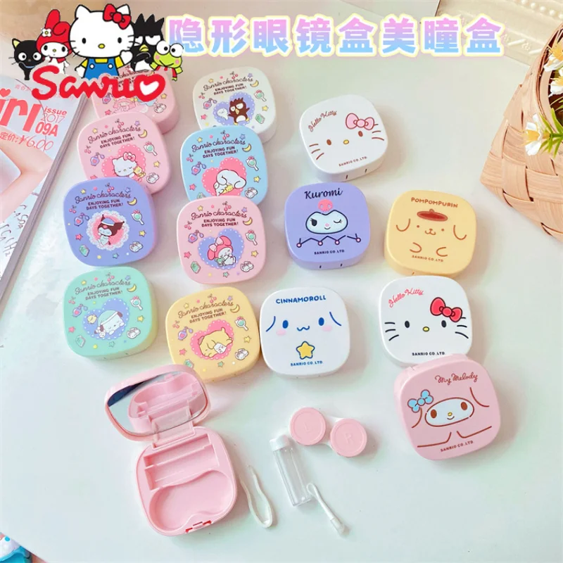 

Sanrio Melody Kuromi Hello Kitty Cinnamoroll Pochacco Myopia Lens Box Beauty Pupil Storage Care Box with Mirror Beauty Pupil Box